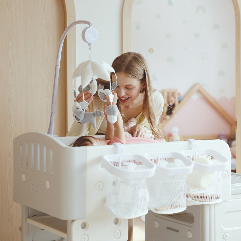 Diaper Changing Table Station with Storage & Wheels