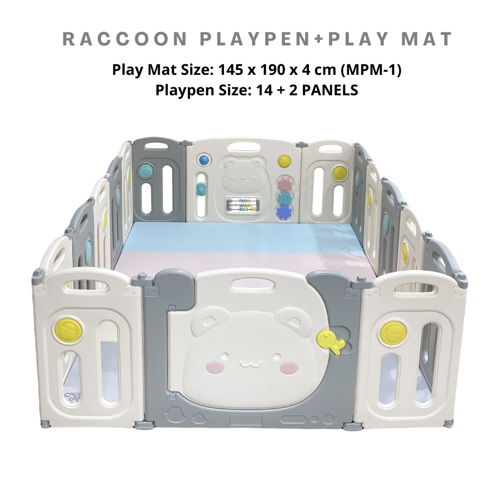 Raccoon Playpen - Fun Sensory Perfect Fit Set (Playpen + Play Mat)