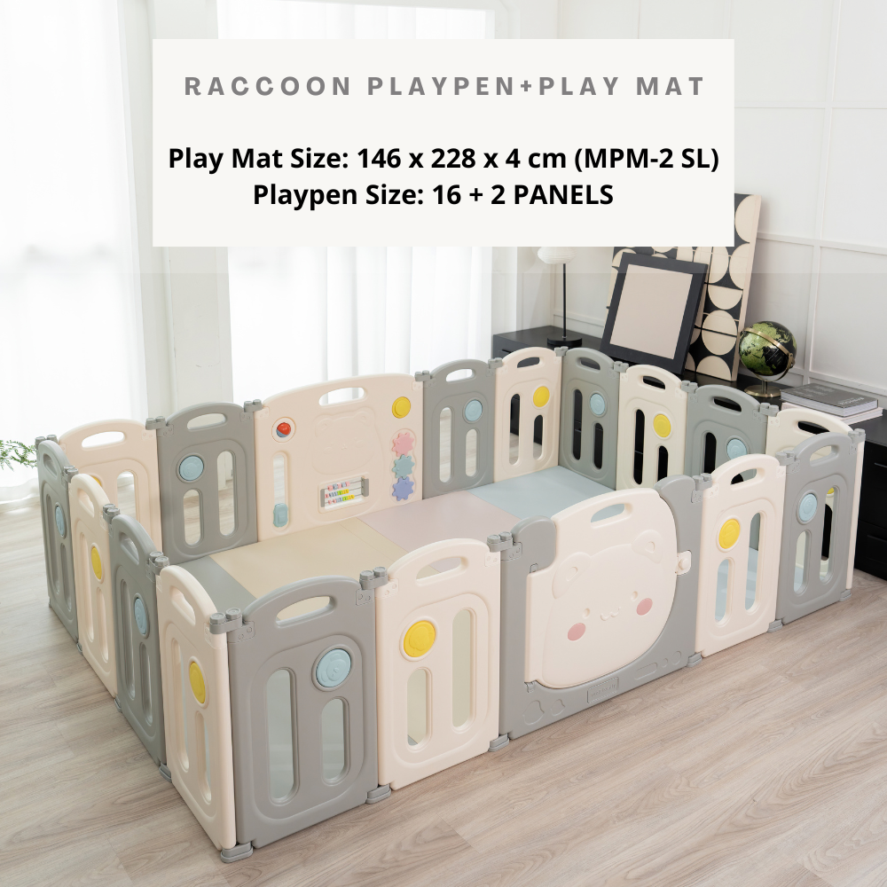 Raccoon Playpen - Fun Sensory Perfect Fit Set (Playpen + Play Mat)