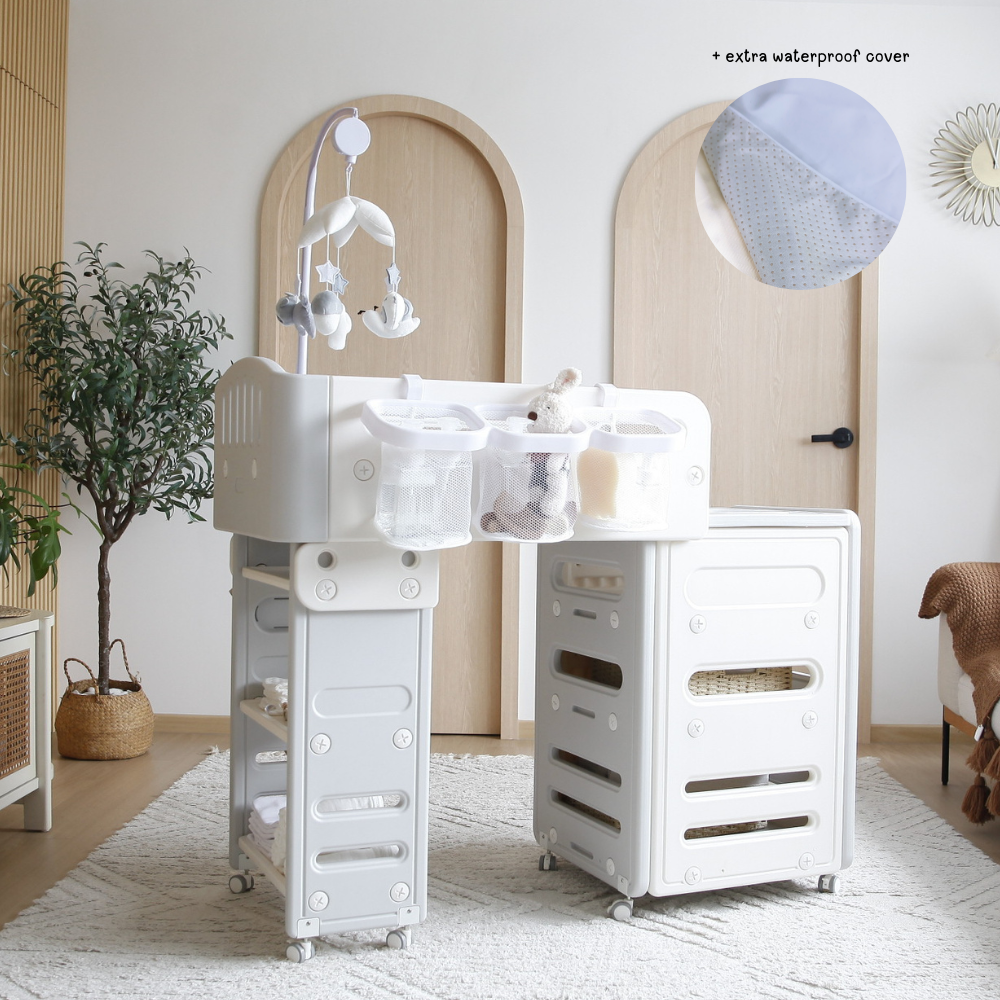 Diaper Changing Table Station with Storage & Wheels